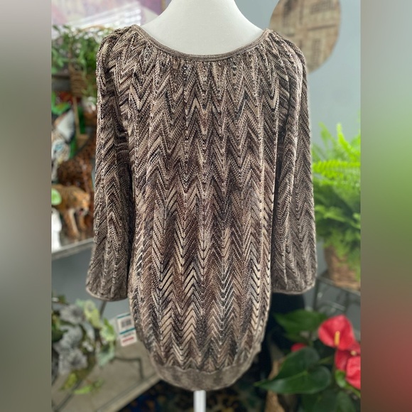 INC International Concepts Blouse Women’s Size Large Brown Chevron Pattern NWT - Picture 5 of 8